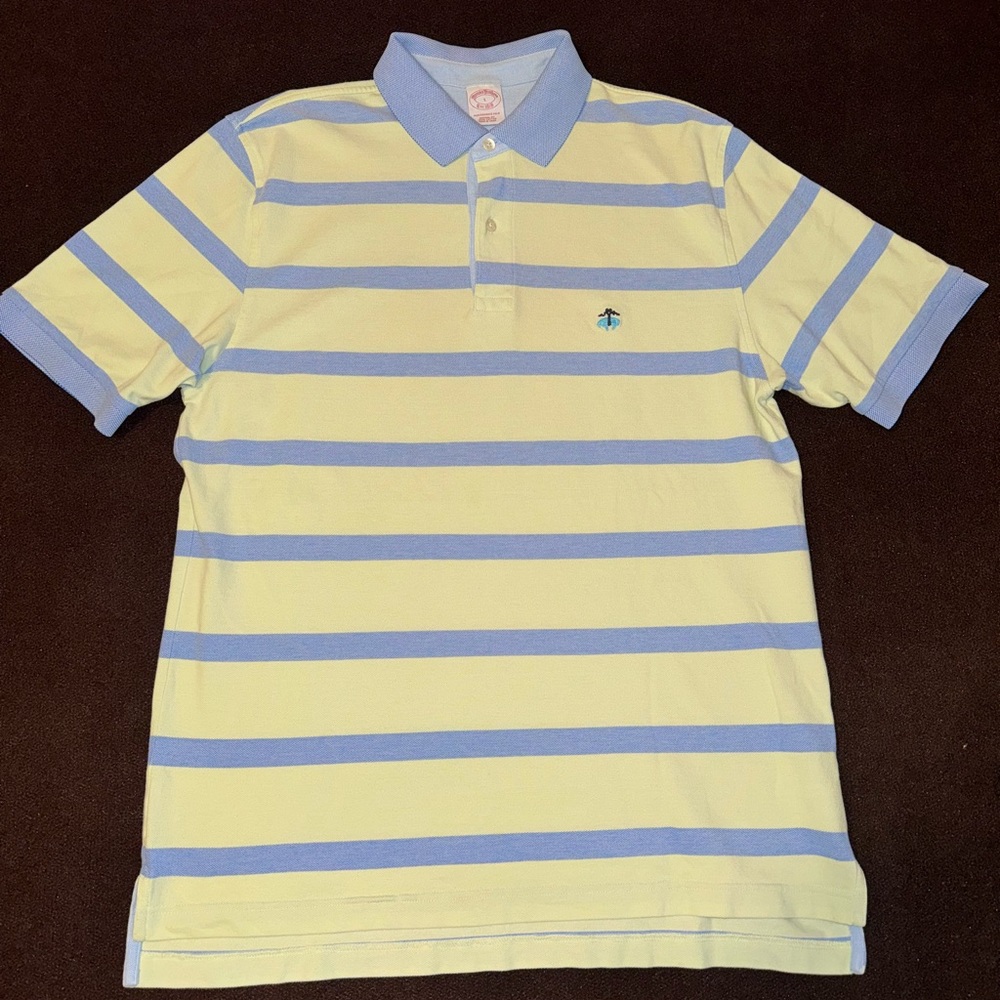 Brooks Brothers Polo.  Yellow w/ light blue stripes.  Sz. Large.